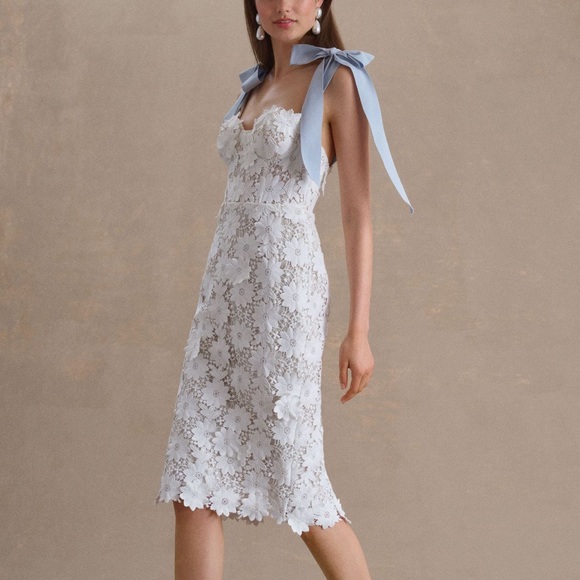 Watters Ambrosia Bow-Strap Lace Midi Dress - Picture 2 of 4